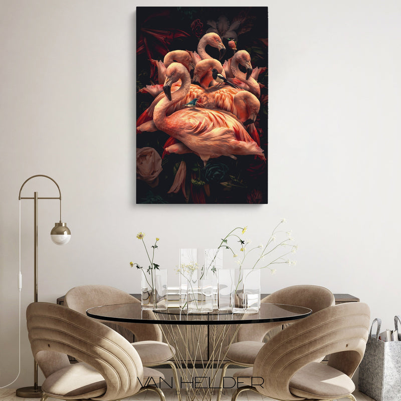 Glasschilderij - 80x120cm - Exclusive - Dieren - Flamingo Rosa meubelboutique.nl