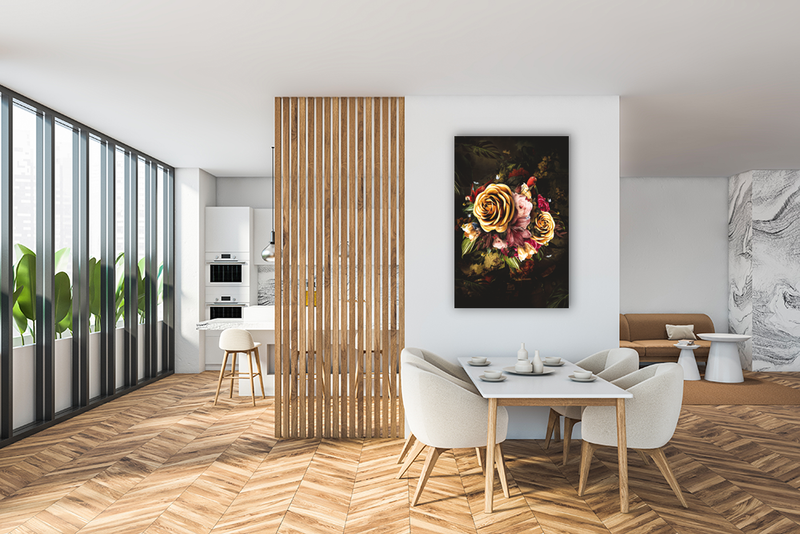 Glasschilderij - 80x120cm - Exclusive - Special - Golden Flower Nature