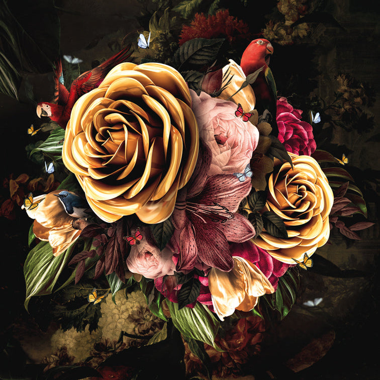 Glasschilderij - 80x120cm - Exclusive - Special - Golden Flower Nature