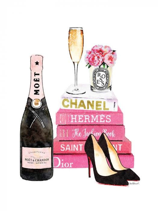 Glasschilderij - 80x60cm - Fashion - Roze Champagne Boeken meubelboutique.nl