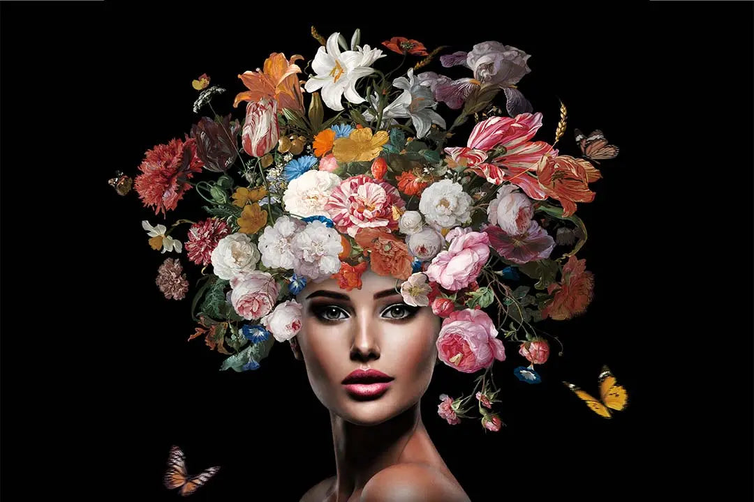 Glasschilderij - 80x80 / 120x80 / 150x100cm - Model - Cinderella with Flowers