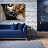 Glasschilderij - Exclusive - Liggend - Abstract Goud Liv