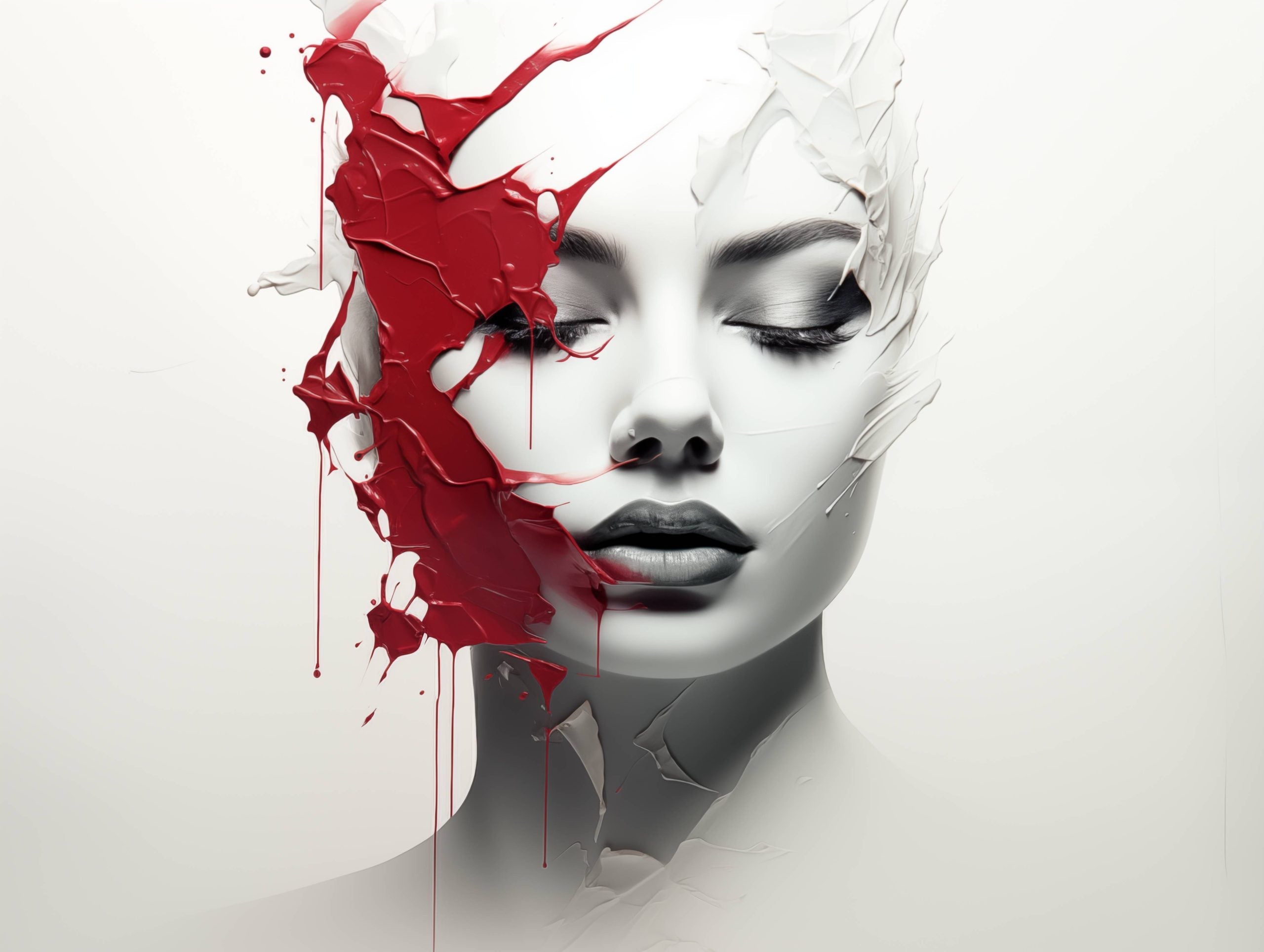 Glasschilderij - Exclusive - Liggend - Abstract Vrouw Paint