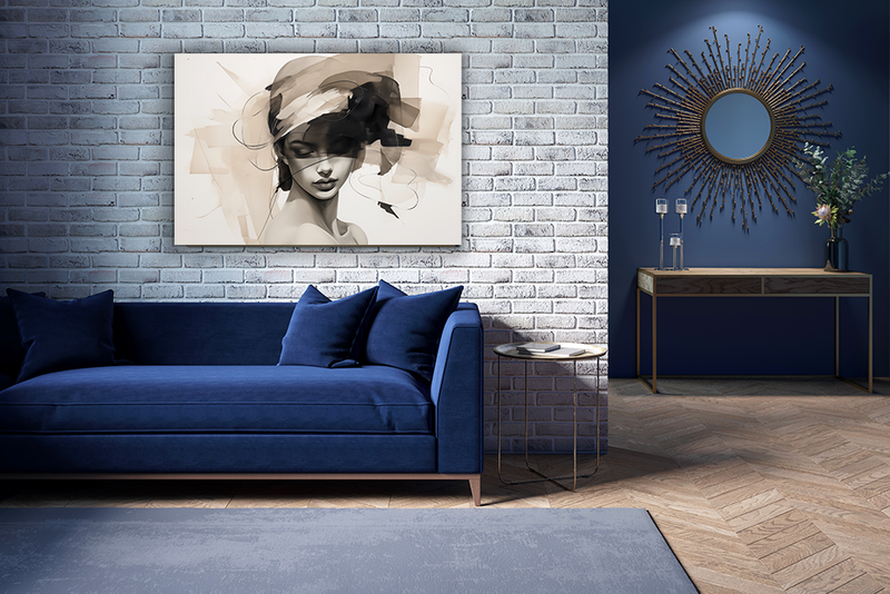 Glasschilderij - Exclusive - Liggend - Cremé Abstact Art