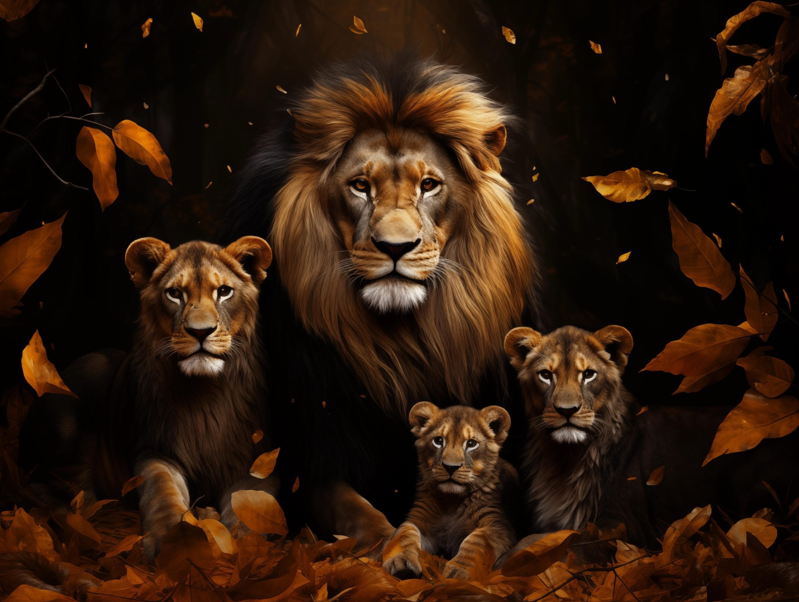 Glasschilderij - Exclusive - Liggend - Leeuwenfamilie 2 Welpen Britt