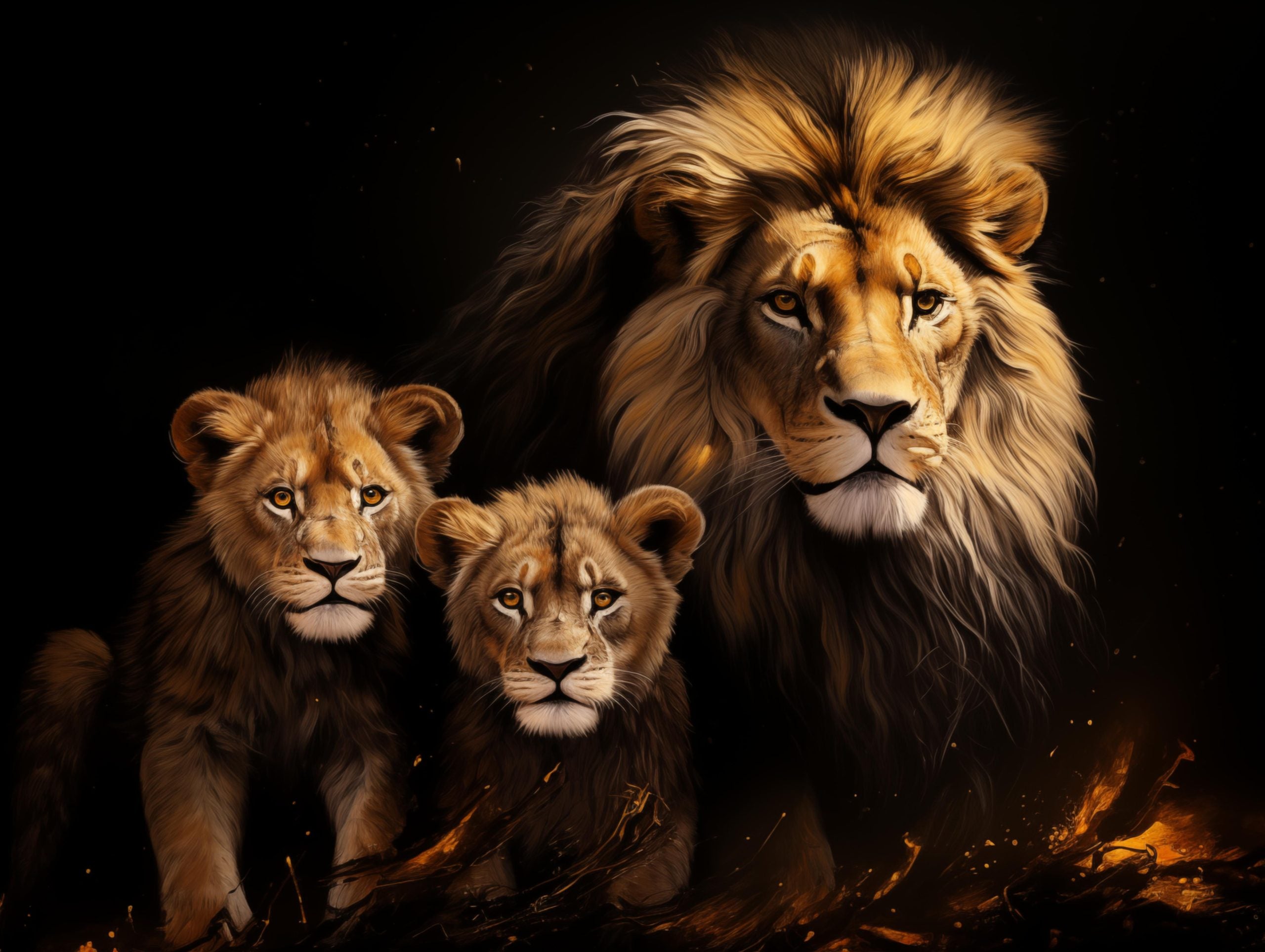 Glasschilderij - Exclusive - Liggend - Leeuwenfamilie 2 Welpen Noa