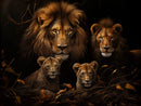 Glasschilderij - Exclusive - Liggend - Leeuwenfamilie 2 Welpen