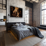 Glasschilderij - Exclusive - Liggend - Leeuwenfamilie Leeuwin 2 Welpen