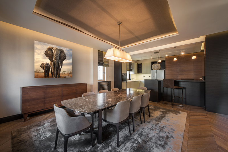 Glasschilderij - Exclusive - Liggend - Olifant met Baby