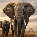 Glasschilderij - Exclusive - Liggend - Olifant met Baby