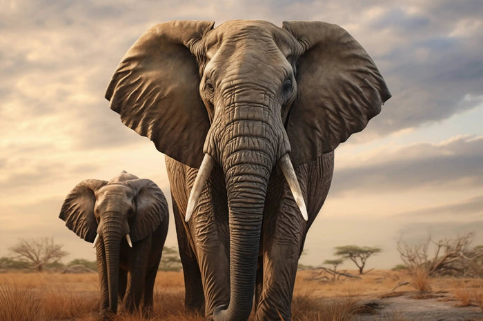Glasschilderij - Exclusive - Liggend - Olifant met Baby