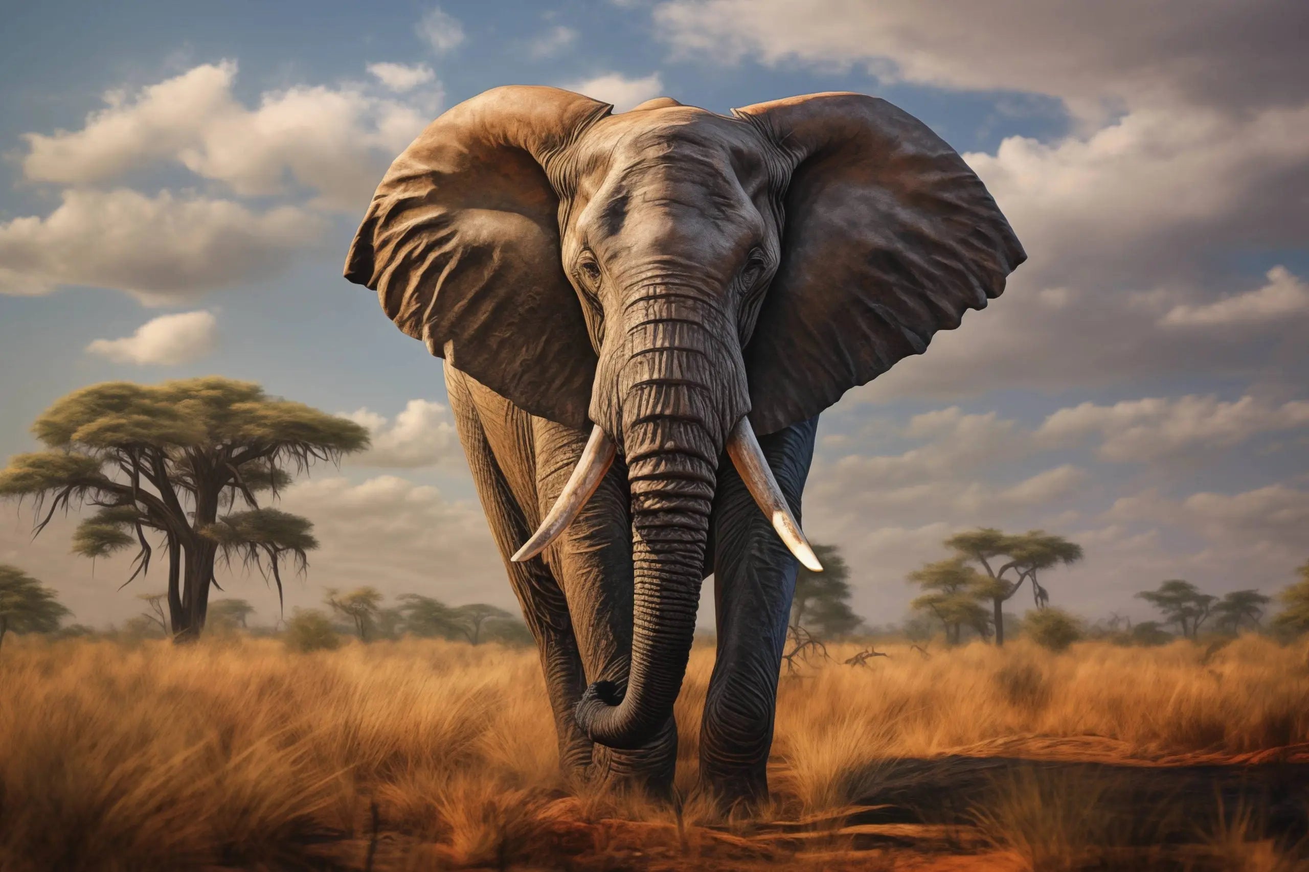 Glasschilderij - Exclusive - Liggend - Olifant op de Weg