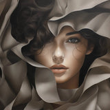 Glasschilderij - Exclusive - Liggend - Vrouw Abstract Cremé 150x100x0.4 cm