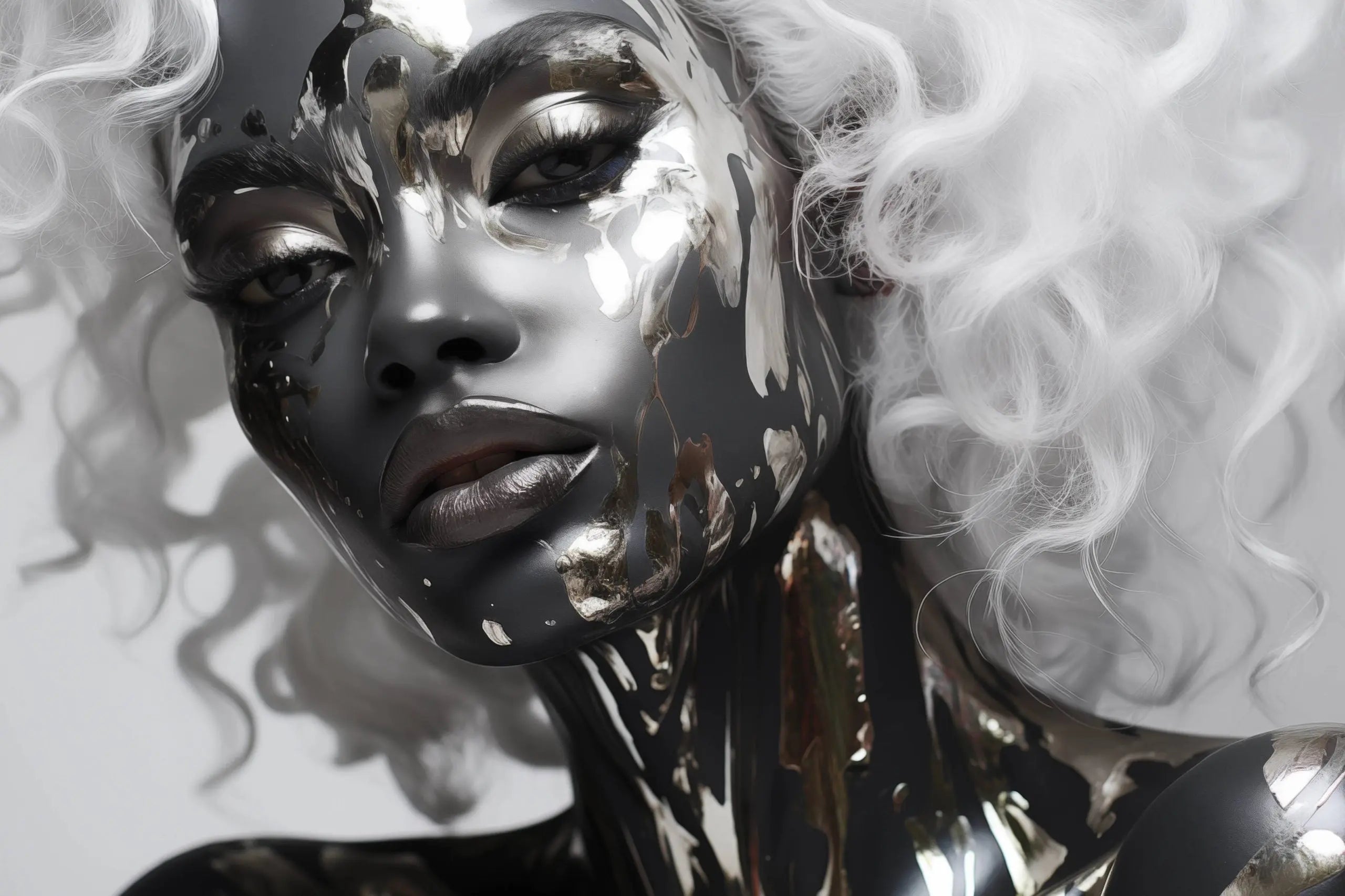 Glasschilderij - Exclusive - Liggend - Vrouw Zilver Finn