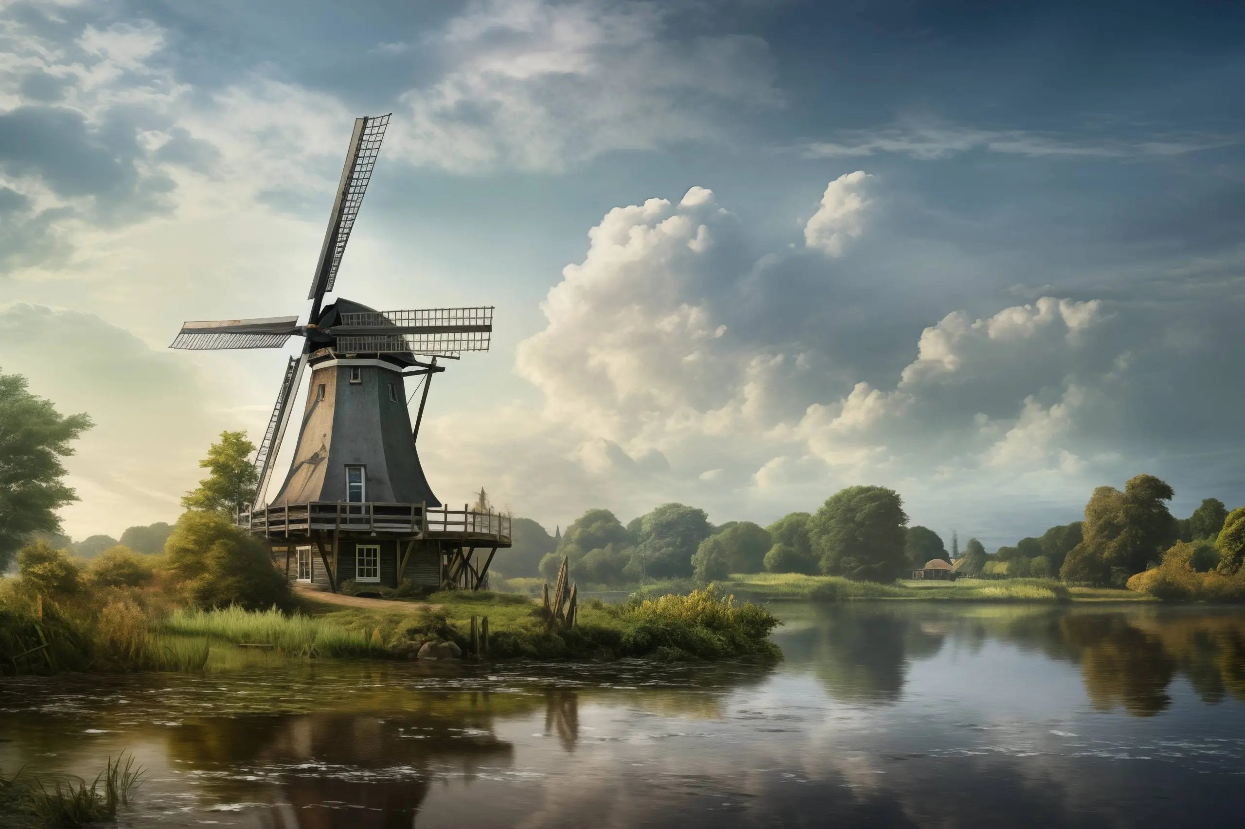 Glasschilderij - Exclusive - Liggend - Windmolen Natuur