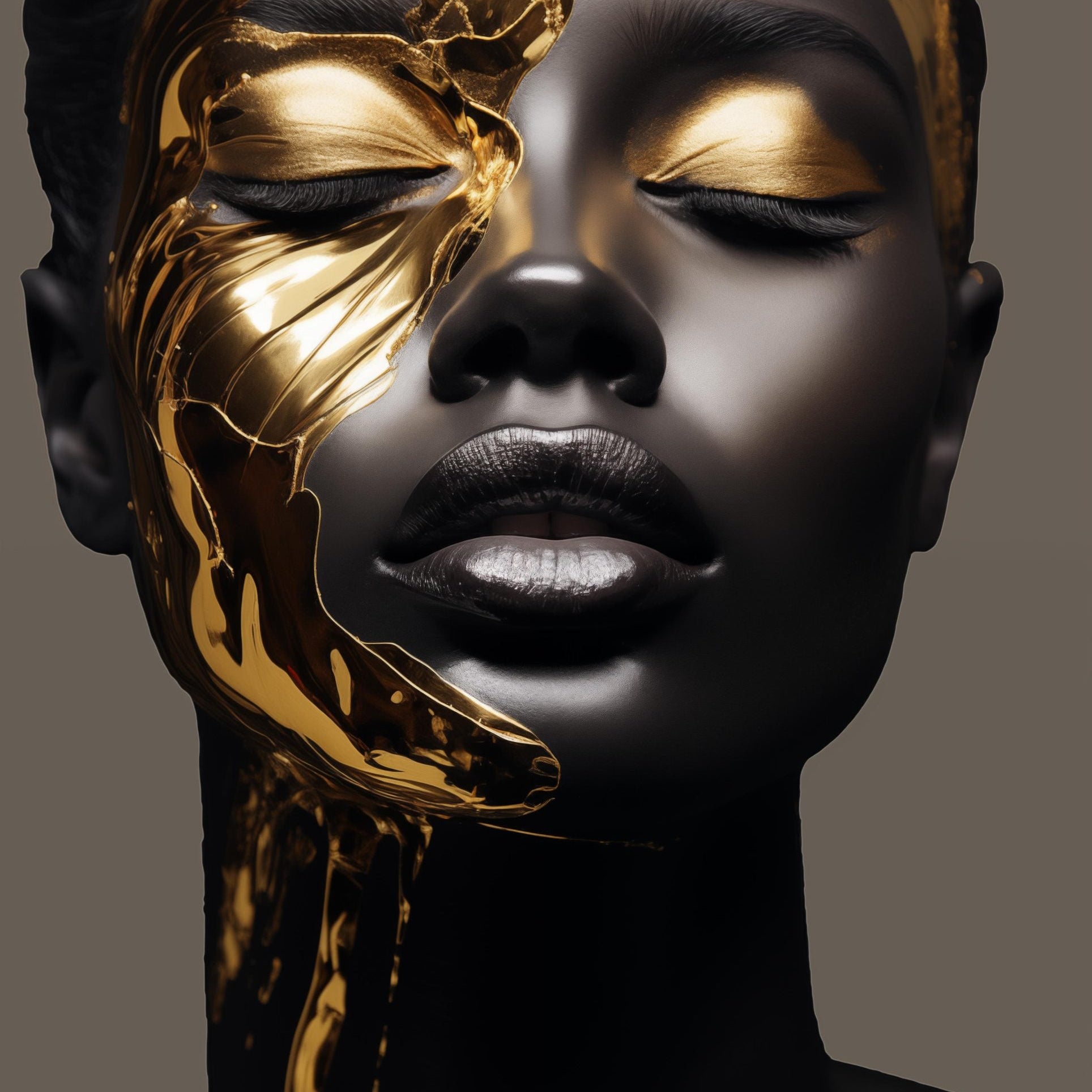 Glasschilderij - Exclusive - Staand - Abstract Vrouw Goud Jane