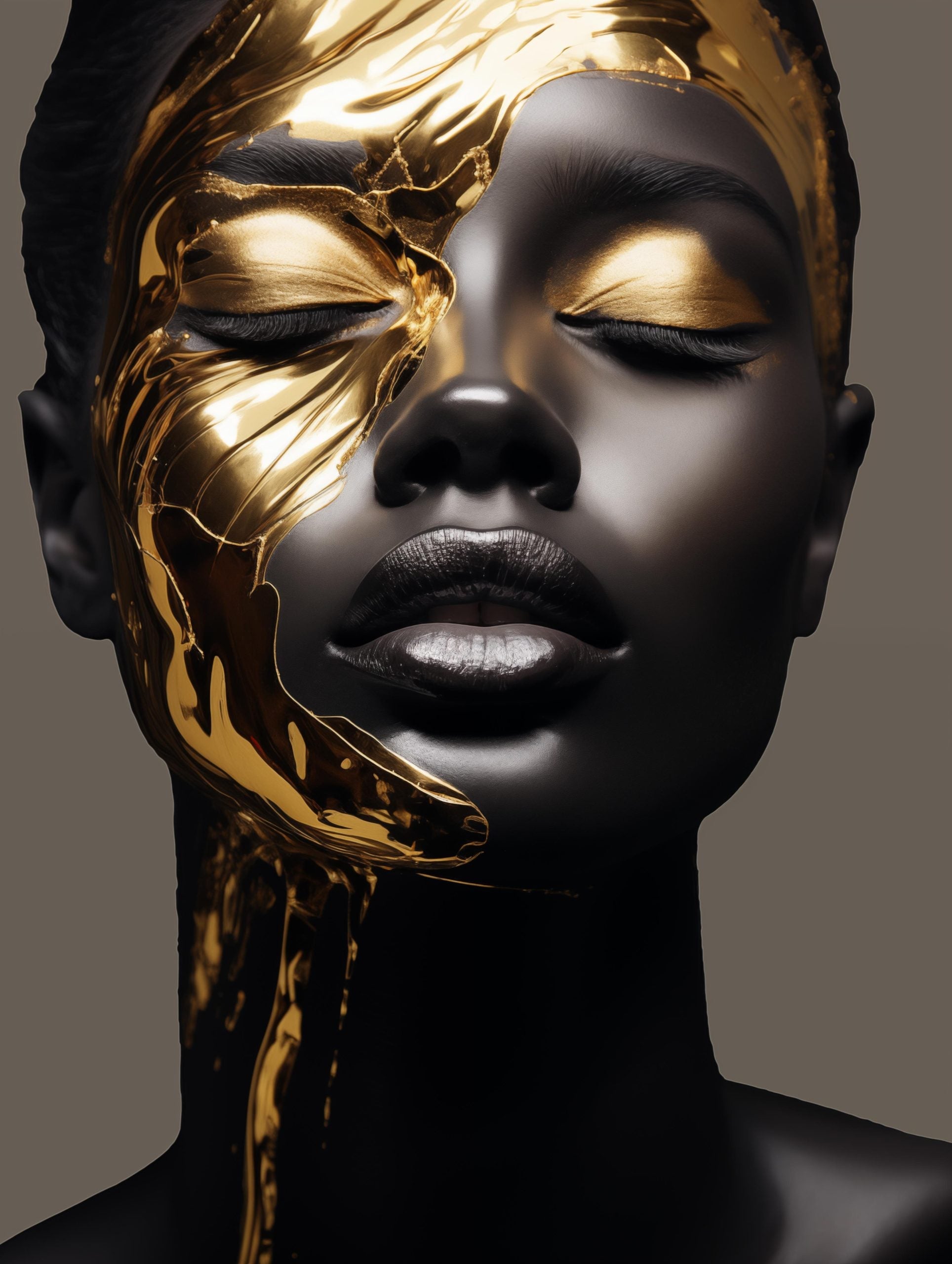 Glasschilderij - Exclusive - Staand - Abstract Vrouw Goud Jane