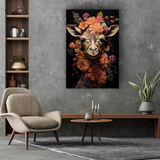 Glasschilderij - Exclusive - Staand - Giraf met Bloemen