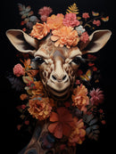 Glasschilderij - Exclusive - Staand - Giraf met Bloemen