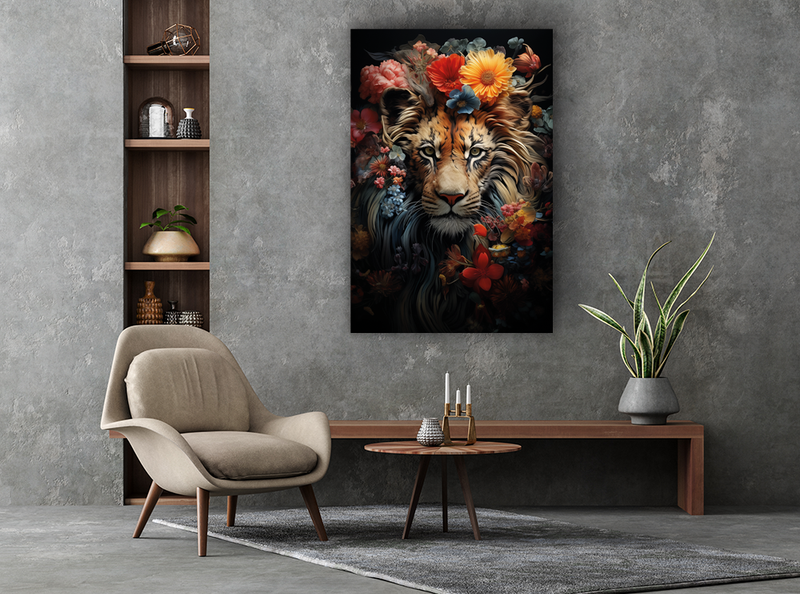 Glasschilderij - Exclusive - Staand - Leeuw Jungle