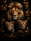 Glasschilderij - Exclusive - Staand - Leeuwenfamilie 2 Welpen Jack