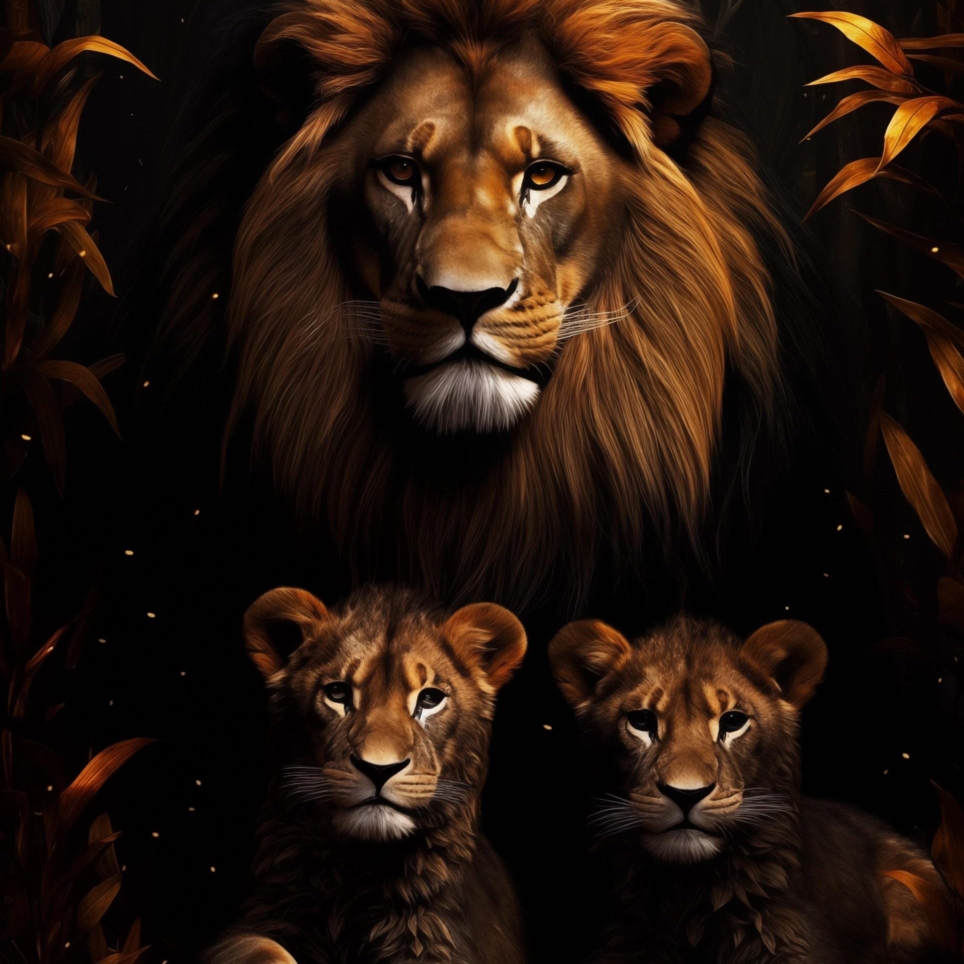 Glasschilderij - Exclusive - Staand - Leeuwenfamilie 2 Welpen Mona