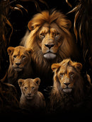 Glasschilderij - Exclusive - Staand - Leeuwenfamilie 2 Welpen Nora