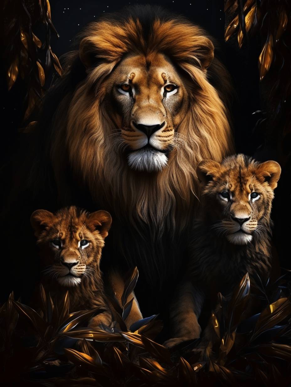 Glasschilderij - Exclusive - Staand - Leeuwenfamilie 2 Welpen Saar