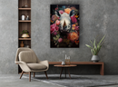 Glasschilderij - Exclusive - Staand - Neushoorn met Bloemen