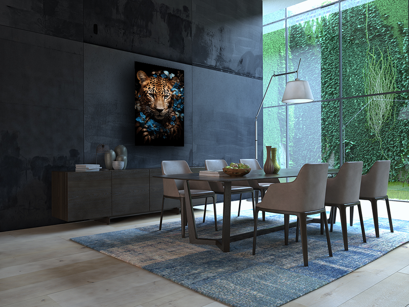 Glasschilderij - Exclusive - Staand - Panter Blue Lucy