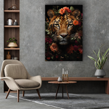 Glasschilderij - Exclusive - Staand - Panter met Bloemen Evi