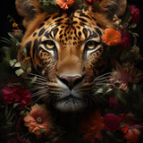 Glasschilderij - Exclusive - Staand - Panter met Bloemen Evi