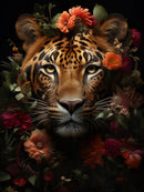 Glasschilderij - Exclusive - Staand - Panter met Bloemen Evi