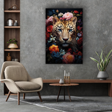 Glasschilderij - Exclusive - Staand - Panter met Bloemen Mila