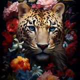 Glasschilderij - Exclusive - Staand - Panter met Bloemen Mila