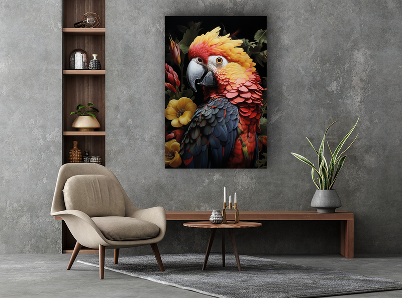 Glasschilderij - Exclusive - Staand - Papegaai Kleurrijk