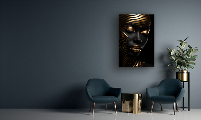 Glasschilderij - Exclusive - Staand - Vrouw met Goud Prime