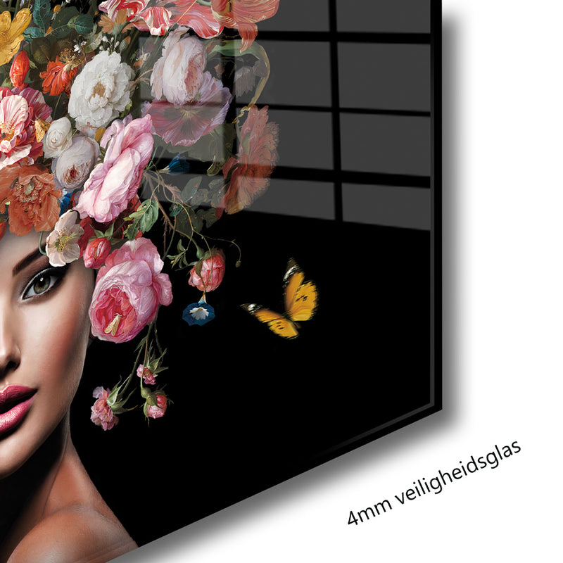 Glasschilderij - 80x80 / 120x80 / 150x100cm - Model - Cinderella with Flowers