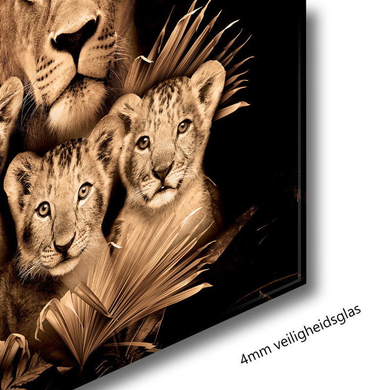 Glasschilderij - 150x100 / 120x80cm - Exclusive - Dieren - Lynn Leeuwen Familie Welpjes - 1, 2, 3, 4, 5 Welpen