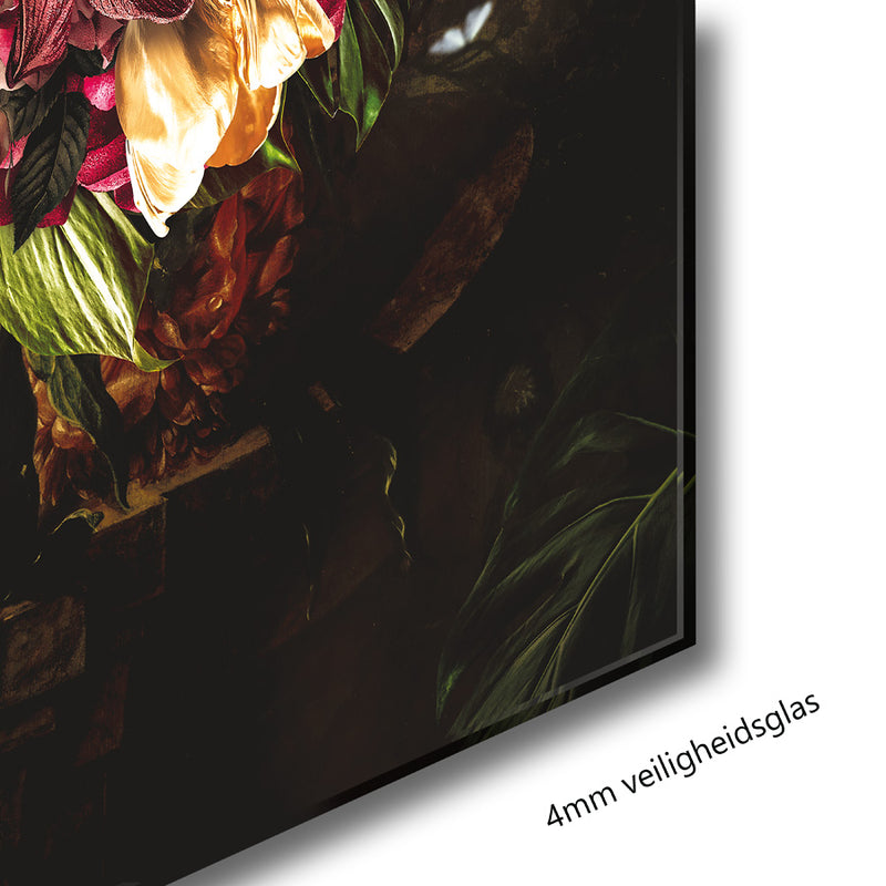 Glasschilderij - 80x120cm - Exclusive - Special - Golden Flower Nature
