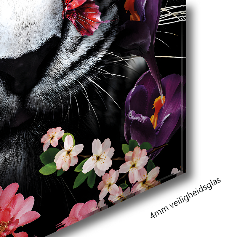 Glasschilderij - 150x100 / 120x80 / 90x60cm - Exclusive - KRUGER - Witte Tijger Felix
