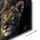 Glasschilderij - Exclusive - Liggend - Leeuwenfamilie 1 welpje, Leeuwenwacht - Gouden Eeuw Serie