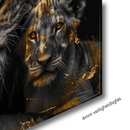 Glasschilderij - Exclusive - Liggend - Leeuwenfamilie 2 Welpjes Lotte - Gouden Eeuw Serie