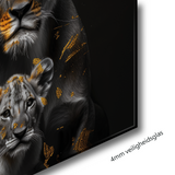 Glasschilderij - Exclusive - Liggend - Leeuwenfamilie 4 Welpen, Zanten - Gouden Eeuw Serie