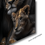 Glasschilderij - Exclusive - Liggend - Leeuwenfamilie 4 Welpen, van Loon - Gouden Eeuw Serie