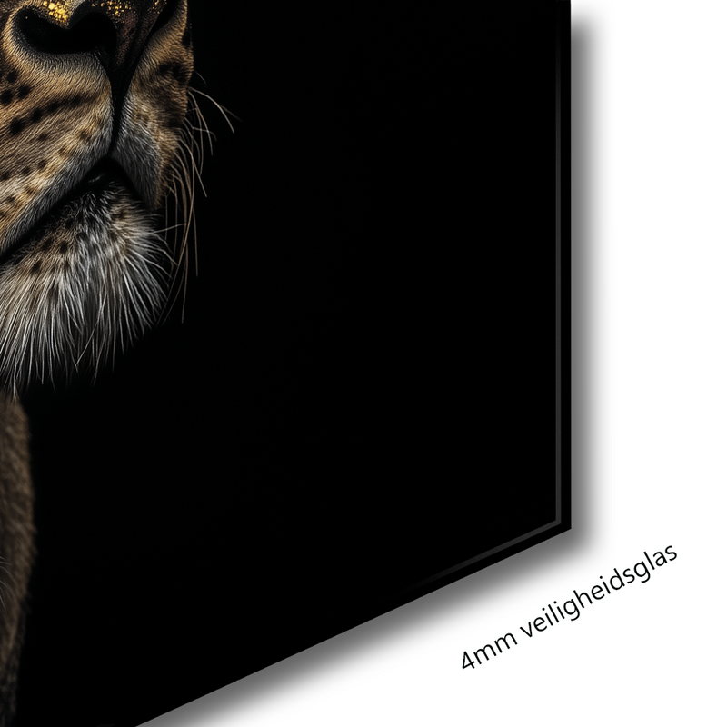 Glasschilderij - Exclusive - Liggend - Zij aan Zij Leeuwenfamilie 2 Welpen - Gouden Eeuw Serie