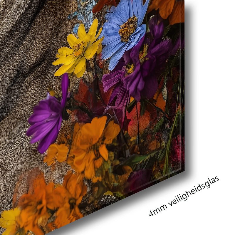 Glasschilderij - Exclusive - Liggend - Zandloper Leeuwenfamilie 1 Welp