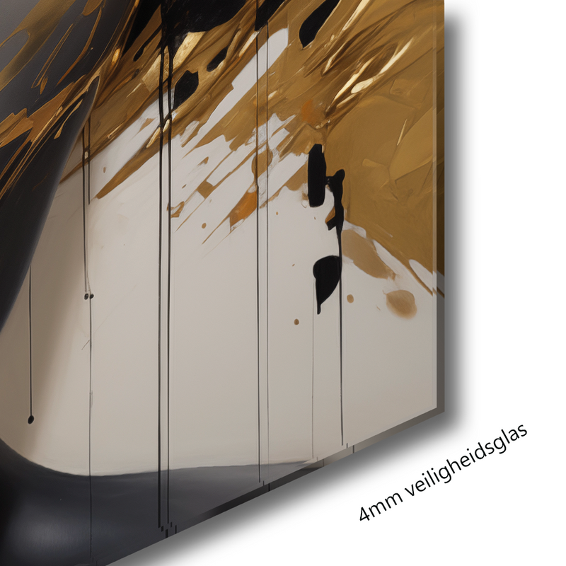Glasschilderij - Exclusive - Liggend - Abstract Goud Liv