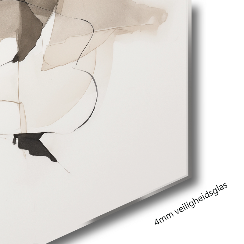 Glasschilderij - Exclusive - Liggend - Cremé Abstact Art