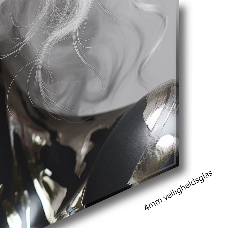 Glasschilderij - Exclusive - Liggend - Vrouw Zilver Finn